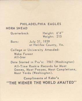 1964 Kahn's Wieners #NNO Norm Snead Back