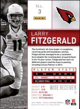 2014 Panini Totally Certified #3 Larry Fitzgerald Back