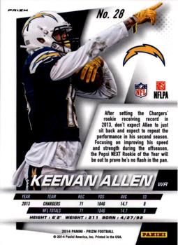 2014 Panini Prizm - Red White And Blue Prizm #28 Keenan Allen Back
