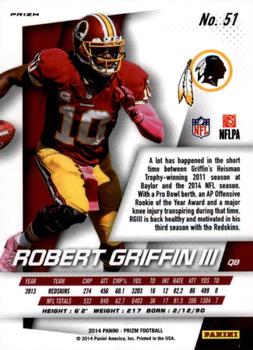 2014 Panini Prizm - Red White And Blue Prizm #51 Robert Griffin III Back