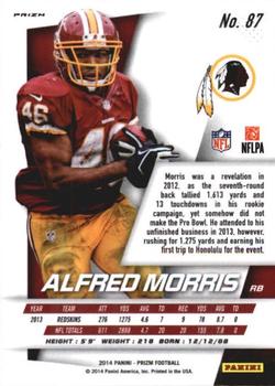 2014 Panini Prizm - Red White And Blue Prizm #87 Alfred Morris Back