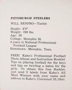 1960 Kahn's Wieners #NNO Will Renfro Back