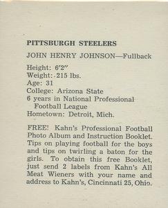 1960 Kahn's Wieners #NNO John Henry Johnson Back