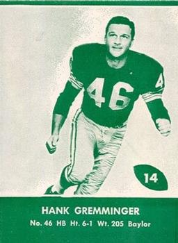 1961 Lake to Lake Green Bay Packers #14 Hank Gremminger Front