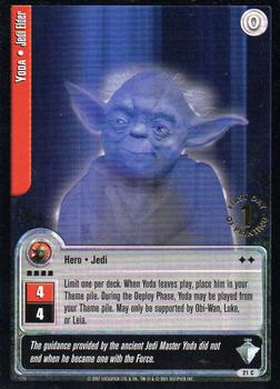 2001 Decipher Jedi Knights TCG: Masters of the Force - First Day of Printing #21 Yoda - Jedi Elder Front