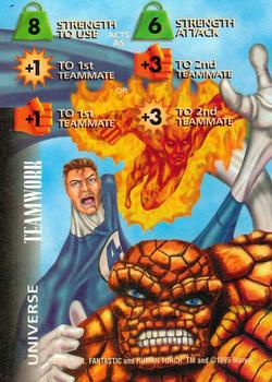 1995 Fleer Marvel Overpower #NNO Thing, Mr. Fantastic, HumTeamwork (Str 8 to use) Front