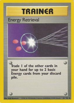 1999 Pokemon Base Set #81/102 Energy Retrieval Front