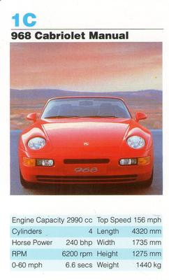 1992 Super Top Trumps Porsche Cars #1C 968 Cabriolet Manual Front