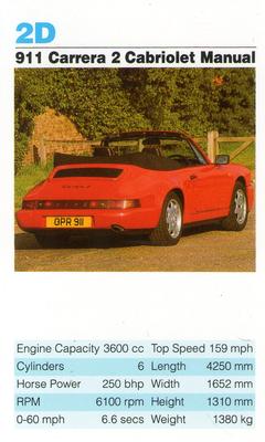 1992 Super Top Trumps Porsche Cars #2D 911 Carrera 2 Cabriolet Manual Front