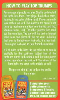 2010 Top Trumps Specials The Simpsons Classic Collection Volume 3 #NNO Title Card Back