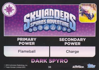 2012 Skylander Giants European Edition #38 Dark Spyro (EU Exclusive) Back
