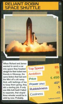 2010 Top Trumps Specials Top Gear The Challenges #NNO Reliant Robin Space Shuttle Front