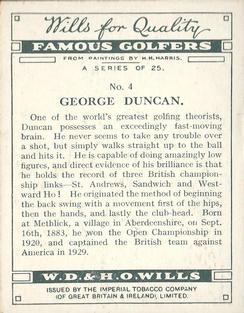 1930 Wills's Famous Golfers #4 George Duncan Back