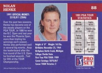 1992 Pro Set PGA Tour - 1991 Champions #88 Nolan Henke Back