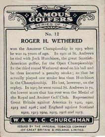 1927 Churchman's Famous Golfers 1st Series (Large) #12 Roger Wethered Back