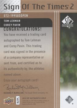 2012 SP Authentic - Sign of the Times 2 #ST2-1995USOPEN Corey Pavin / Tom Lehman Back