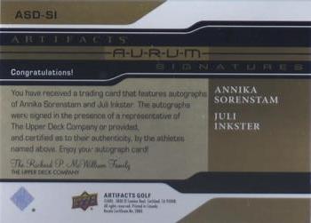 2021 Upper Deck Artifacts - Aurum Signatures Dual #ASD-SI Annika Sorenstam / Juli Inkster Back
