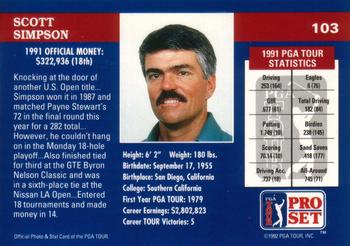 1992 Pro Set PGA Tour #103 Scott Simpson Back