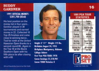 1992 Pro Set PGA Tour #16 Buddy Gardner Back