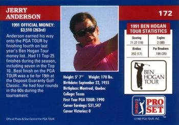 1992 Pro Set PGA Tour #172 Jerry Anderson Back