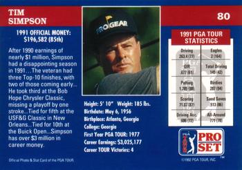 1992 Pro Set PGA Tour #80 Tim Simpson Back