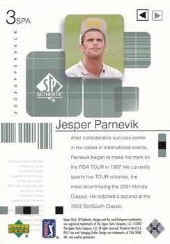 2002 SP Authentic #3SPA Jesper Parnevik Back