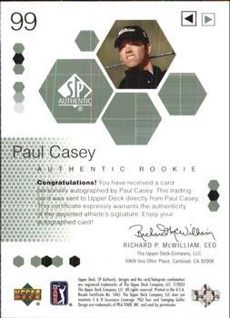 2002 SP Authentic #99 Paul Casey Back