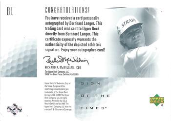 2001 SP Authentic - Sign of the Times #BL Bernhard Langer Back