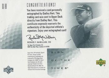2001 SP Authentic - Sign of the Times #DH Dudley Hart Back