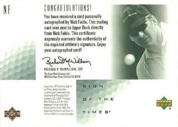 2001 SP Authentic - Sign of the Times #NF Nick Faldo Back