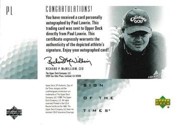 2001 SP Authentic - Sign of the Times #PL Paul Lawrie Back
