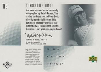 2001 SP Authentic - Sign of the Times #RG Retief Goosen Back