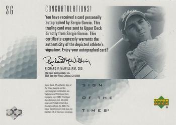 2001 SP Authentic - Sign of the Times #SG Sergio Garcia Back