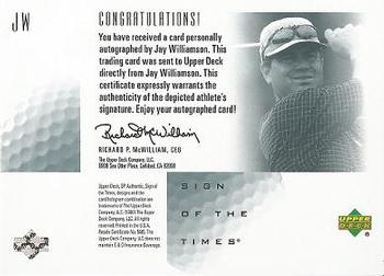 2001 SP Authentic - Sign of the Times #JW Jay Williamson Back