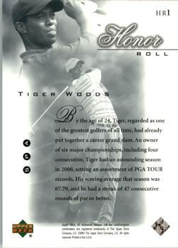 2001 SP Authentic - Honor Roll #HR1 Tiger Woods Back
