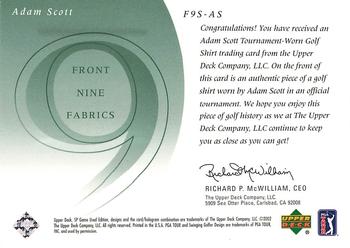 2002 SP Game Used - Front 9 Fabric #F9S-AS Adam Scott Back