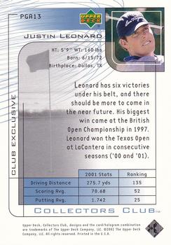 2002 Upper Deck - Collector's Club #PGA13 Justin Leonard Back