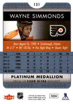 2014-15 Ultra - Platinum Medallion #131 Wayne Simmonds Back