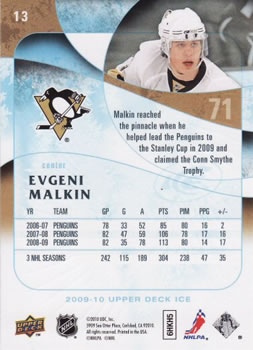 2009-10 Upper Deck Ice #13 Evgeni Malkin Back