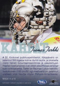 2009-10 Cardset Finland - The Masks #MASK4 Tuomas Tarkki Back