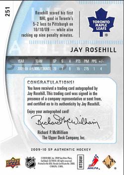 2009-10 SP Authentic #251 Jay Rosehill Back