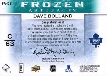 2014-15 Upper Deck Artifacts - Frozen Artifacts Jerseys Patches Emerald #FA-DB Dave Bolland Back