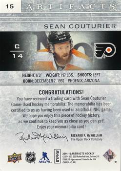 2014-15 Upper Deck Artifacts - Jersey / Patch Emerald #15 Sean Couturier Back