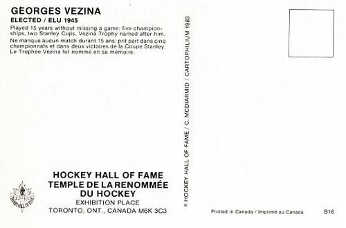 1983 Cartophilium Hockey Hall of Fame Postcards #B16 Georges Vezina Back