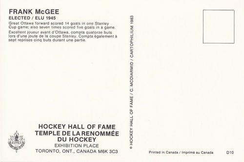 1983 Cartophilium Hockey Hall of Fame Postcards #D10 Frank McGee Back