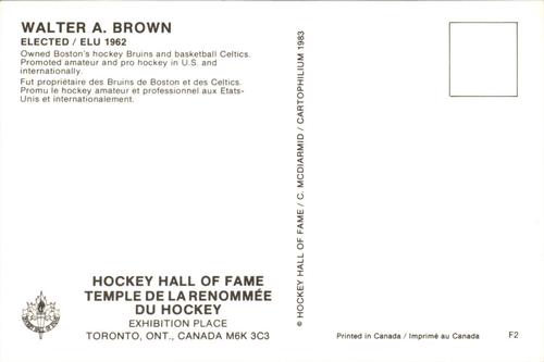 1983 Cartophilium Hockey Hall of Fame Postcards #F2 Walter A. Brown Back