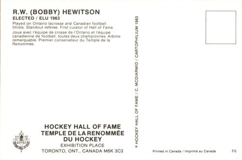 1983 Cartophilium Hockey Hall of Fame Postcards #F6 Bobby Hewitson Back