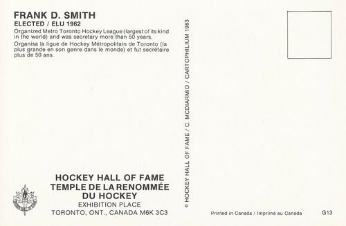 1983 Cartophilium Hockey Hall of Fame Postcards #G13 Frank D. Smith Back