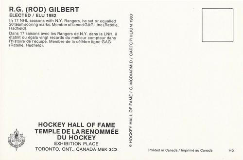 1983 Cartophilium Hockey Hall of Fame Postcards #H5 Rod Gilbert Back