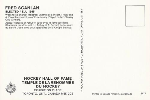 1983 Cartophilium Hockey Hall of Fame Postcards #H13 Fred Scanlan Back